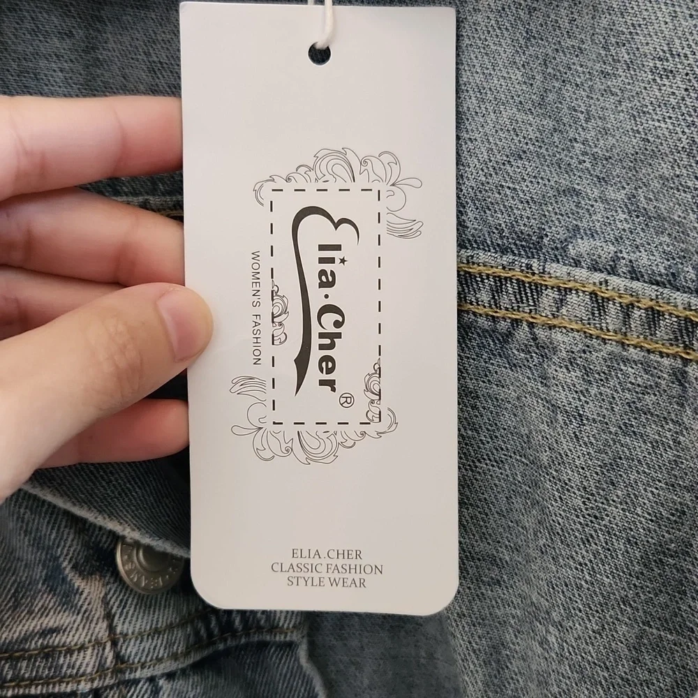 NWT Elia Cher Denim White Fringe Jacket